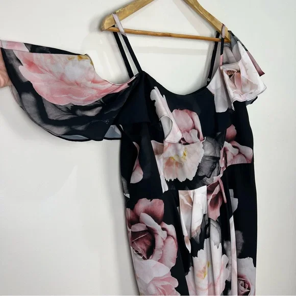 City Chic Cold Shoulder Dress Black Austin Floral Rose Draped Plus Size M 18 - Picture 8 of 15